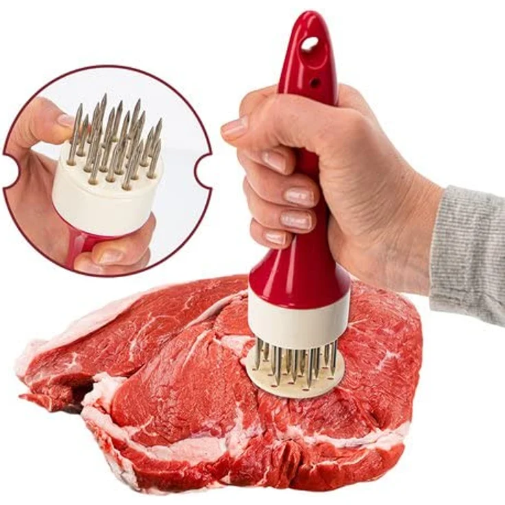 Browin 311402, Weichmachen von Fleisch, Zubereiten von Steaks, Runde Form, Rostfreier Stahl Fleischzartmacher, Edelstahl, Weiß Rot, M – Bild 4