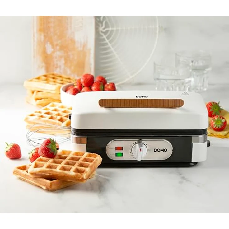 Domo Sandwichmaker DO9277C 3-in-1 mit PFAS-freier Keramikbeschichtung und Holzoptik, puderweiß, 1100 W – Bild 2