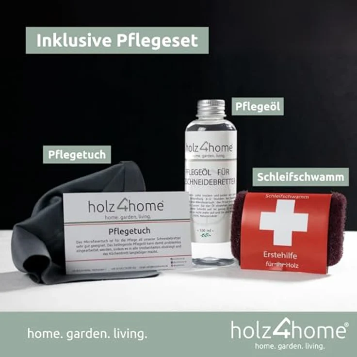 holz4home Schneidebrett Set Alina Aus massiver Eiche in Geschenkbox mit Pflegeutensilien | Handgearbeitet, Schnittfest und Antibakteriell | Echtholz | Massivholz Zum Zubereiten Und Servieren – Bild 3
