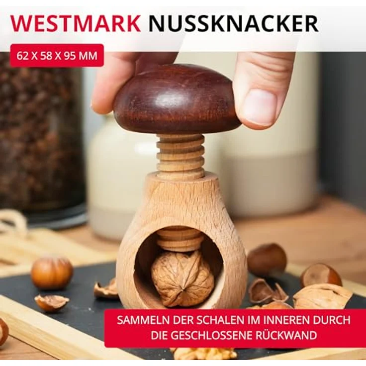 Westmark Nussknacker mit Schraubzwinge, Pilzform, Buchenholz, Länge: 9,5 cm, Holzi, Braun, 16772270 – Bild 3