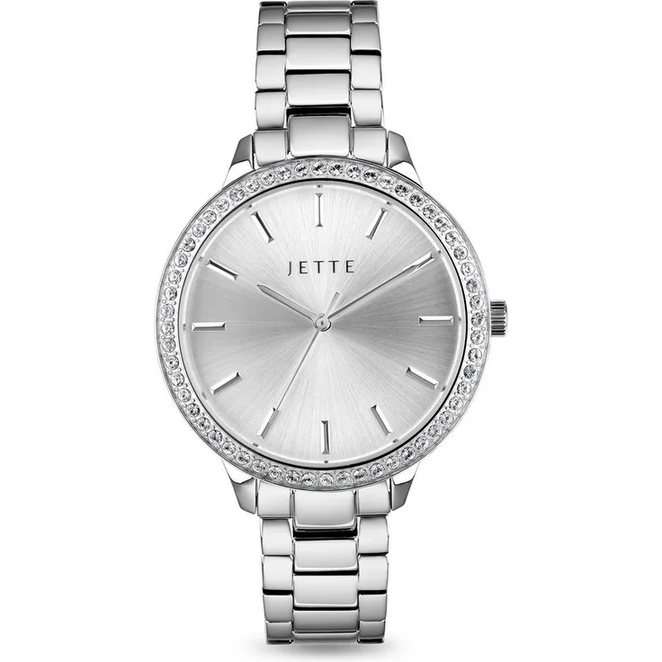 JETTE H.68420101 Quarzuhr Damen, Edelstahl Armbanduhr in Silber mit Kristallsteinen, 40 mm Gehäusedurchmesser