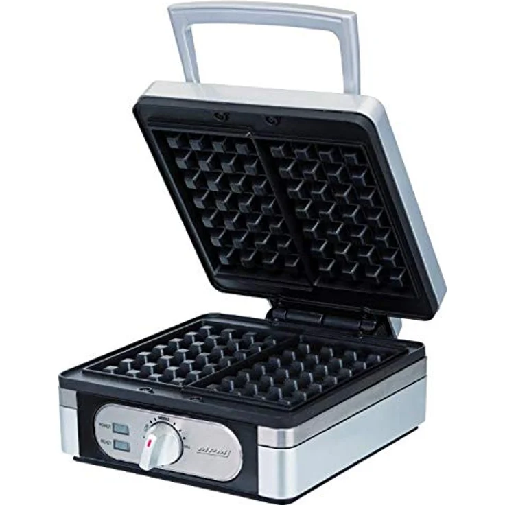 MPM MGO-13 Professionelles Waffeleisen für 2 Dicke belgische Waffeln, Temperaturregler, Antihaftplatten, Gehäuse aus Edelstahl, 1400W – Bild 2