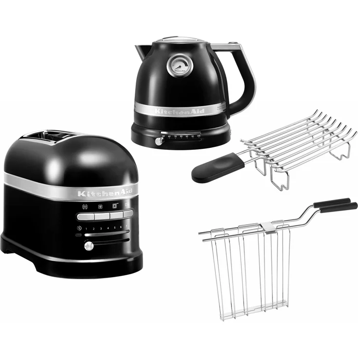 KitchenAid Toaster KitchenAid Artisan Wasserkocher, 2 Scheiben Toaster, Brötchenaufsatz, Chrom/Schwarz