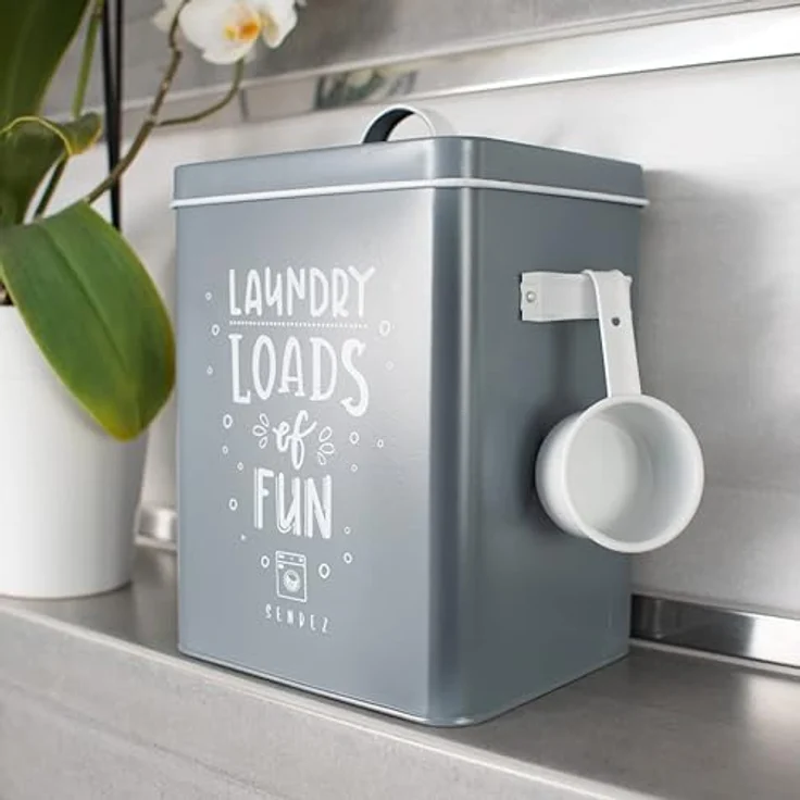 Sendez Waschpulverdose 6L Metalldose mit Deckel und Schaufel Waschmittelbox Aufbewahrungsbox Waschmitteldose Grau – Bild 2