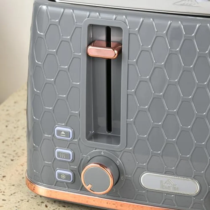 HOMCOM Toaster Kocher-Set, 4 Schlitze für 4 Scheiben, 2200 W, automatische Abschaltung, Auftau- & Aufwärmfunktion, Beige – Bild 6