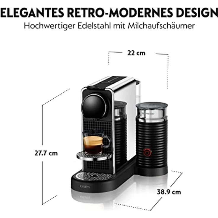 Nespresso Krups XN630D Citiz & Milk Platinum Kaffeekapselmaschine | 4 programmierbare Tasten | Heißwasserfunktion | Entkalkungsalarm | Energiesparmodus nach 2 Min. | retro Design | Edelstahl/Schwarz – Bild 3