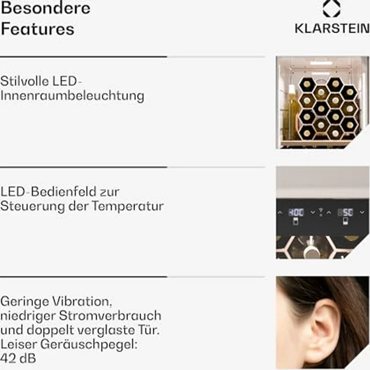 Klarstein Shirley Weinkühlschrank mit Gefrierfach, freistehend, 63 Flaschen, zwei Zonen, –10 bis 18 °C, ledbeleuchtet, Retro-Design, schwarz – Bild 5