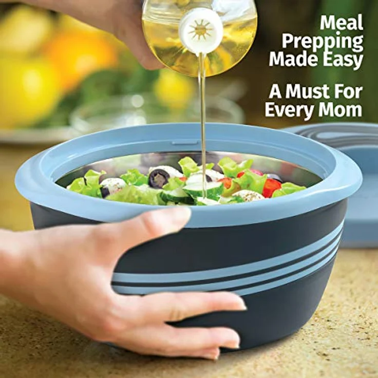 Pinnacle Servierschüssel für Salat - Suppenteller - Thermo-Schüssel mit Deckel - tolle Schüssel für Urlaub, Abendessen und Party 3er Set 3,6 qt Blau – Bild 7