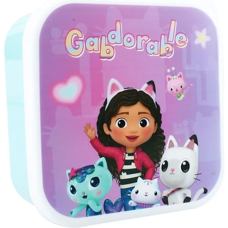 Gabby's Dollhouse 3-in-1 Lunchbox, Brotdose für Kinder mit 3 separaten Fächern, auslaufsicher und leicht zu reinigen, 12 cm x 12 cm x 6 cm – Bild 3