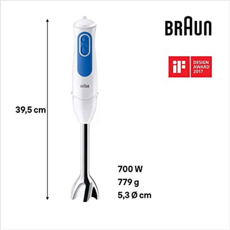 Braun MQ3025 MQ 3025 Spaghetti Stabmixer, Polycarbonate, Blau, Weiß – Bild 3