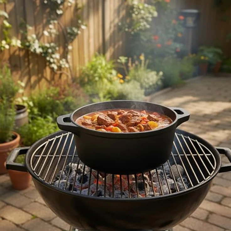 BBQ-Toro Gusseisen Cocotte, 4 Liter, Ø 22,5 cm, schwarz, runder Bräter mit Deckel, für Schmorgerichte und Aufläufe – Bild 2