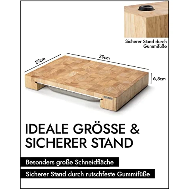 Continenta Schneidebrett Stirnholz mit Edelstahl Schublade Maße: 39 x 27 x 6 cm – Bild 4