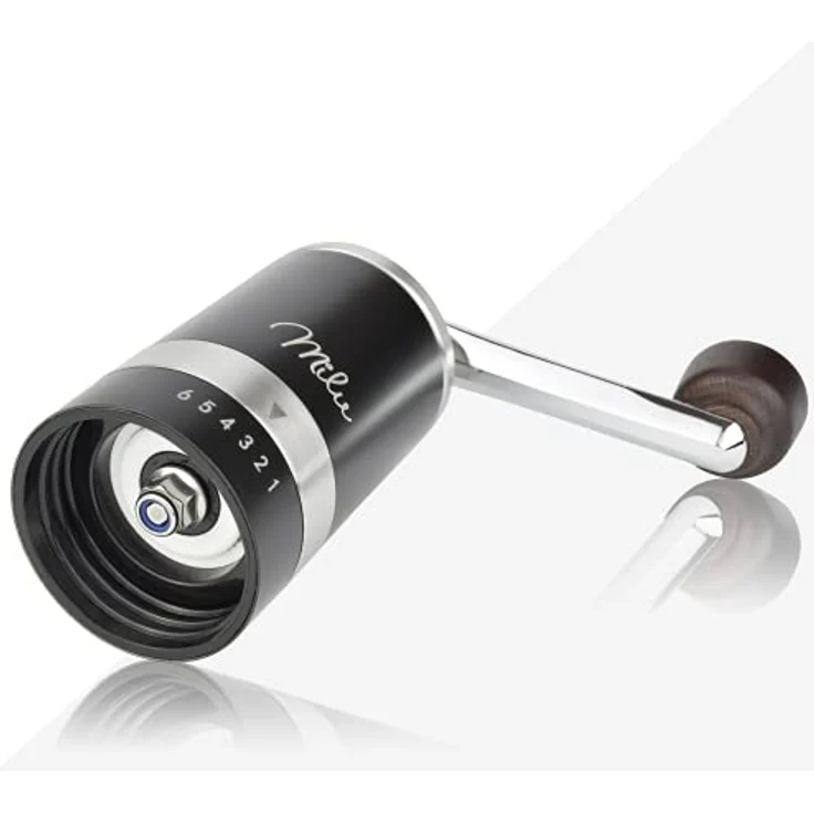Milu Manuelle Kaffeemühle Handkaffeemühle mit Keramik Mahlwerk I 6 Stufen Mahlgradeinstellung I Espressomühle I – mit Löffel & Bürste (Schwarz) – Bild 3