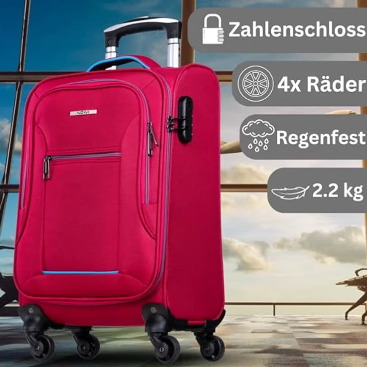 Nowi, Koffer, Sevilla 4 Rollen Kabinentrolley 55 cm, (30 l, S), Stylischer Kabinentrolley mit Kreuzpackgurt, Reißverschlussfach, Tragegriff und 4 Rollen, in stilvollem Design – Bild 5
