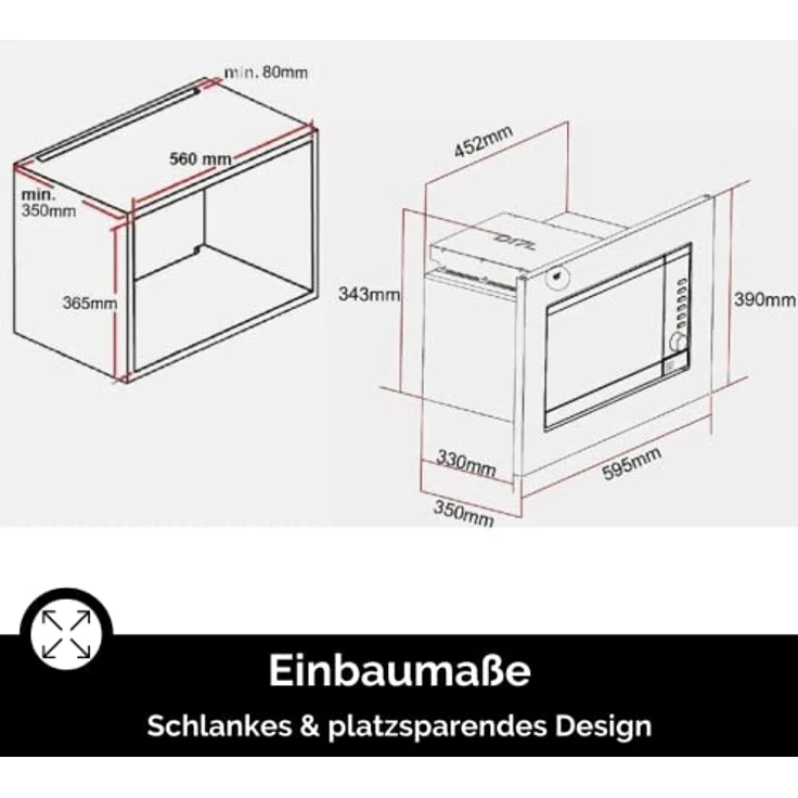 Wolkenstein WMW800-20GB EB Mikrowelle, 2in1 mit Grill, Einbaugerät, schwarz, 800 Watt, 20 Liter Garraum, Edelstahl – Bild 8
