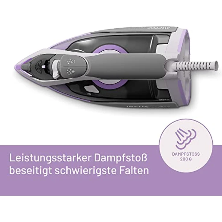 Imetec Intellifast, Dampfbügeleisen,Ceramic Diamond Bügelsohle,Intelli System Technologie,Automatische Dampf und Temperatureinstellung,Dreifacher Anti-Kalk-Schutz, 2400 W,1.90 m Kabel – Bild 5