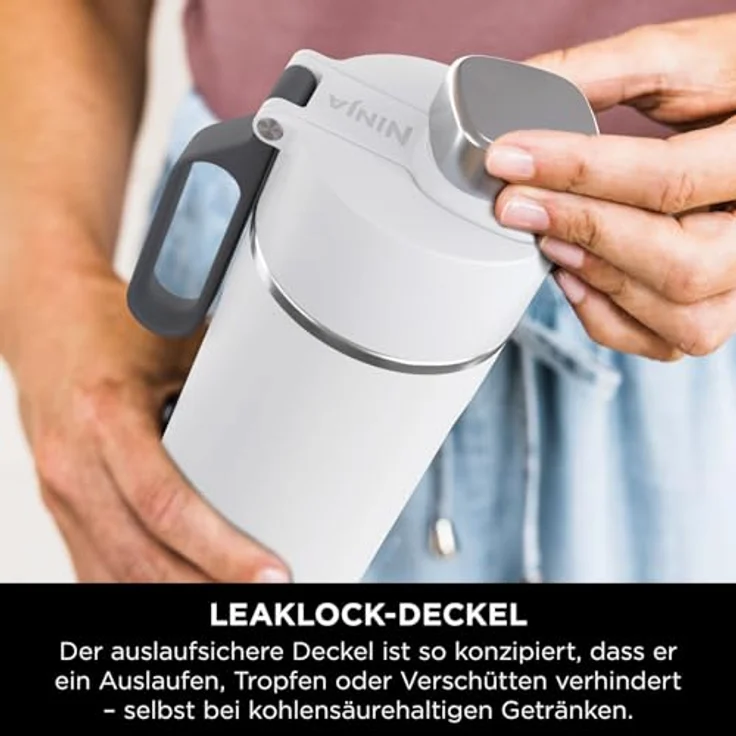 Ninja Thirsti Wasserflasche/Thermobecher to go, 530ml, auslaufsicherer Deckel, dreifach isolierter Travel Mug, Edelstahlflasche, Weiß – Bild 4