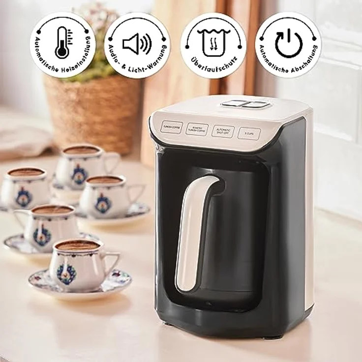 KARACA Hatır Roast Türkische Kaffeemaschine Creme 5 Tassen Kapazität Viel Schaum,535W,Sprachwarnsystem,;Lichtwarnsystem, Messlöffel, Einfache Reinigung – Bild 4