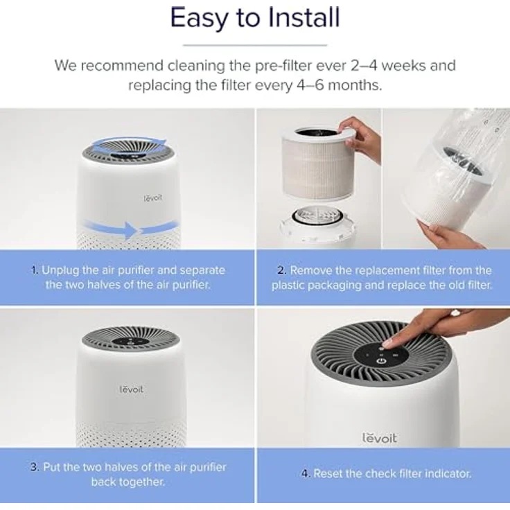 Levoit Luftreiniger Standard Ersatzfilter 3-in-1 HEPA, hocheffiziente Aktivkohle, weiß, geeignet für Core Mini – Bild 5