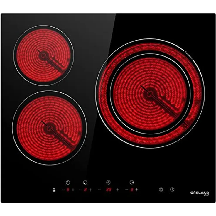 GASLAND Chef CH603BF, Autarkes 60cm Glaskeramikkochfeld mit 3 Kochzonen, Zweifach-Zone, Touch-Steuerung, Kindersicherung, 5,4 kW