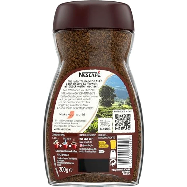 Nescafé Classic löslicher Bohnenkaffee, mitteldunkel geröstete Kaffeebohnen, koffeinhaltig, kräftiger Geschmack & intensives Aroma, 1er Pack (1 x 200g) – Bild 3