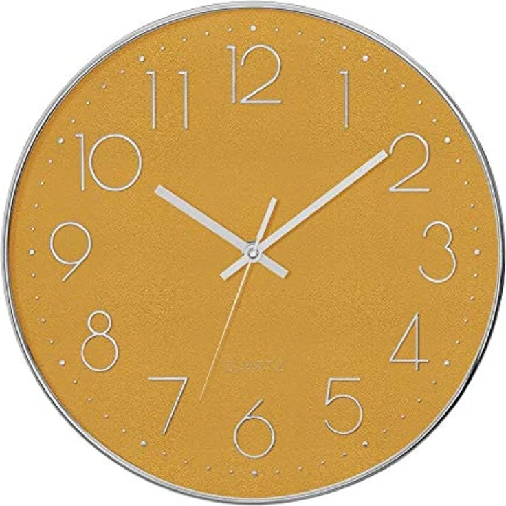 Atmosphera Silent Wanduhr, Schlafzimmer-Uhr mit geräuschlosem Mechanismus, grau, 30 cm Durchmesser, gelb