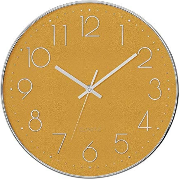 Atmosphera Silent Wanduhr, Schlafzimmer-Uhr mit geräuschlosem Mechanismus, grau, 30 cm Durchmesser, gelb – Bild 1