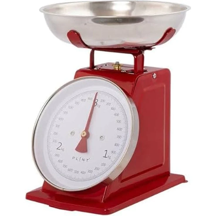 PLINT 3KG Traditionelle Küchenwaage, Mechanische Retro-Waage mit Edelstahl-Schüssel, Rot, Anti-Rutsch-Fuß, zerlegbar und spülmaschinenfest
