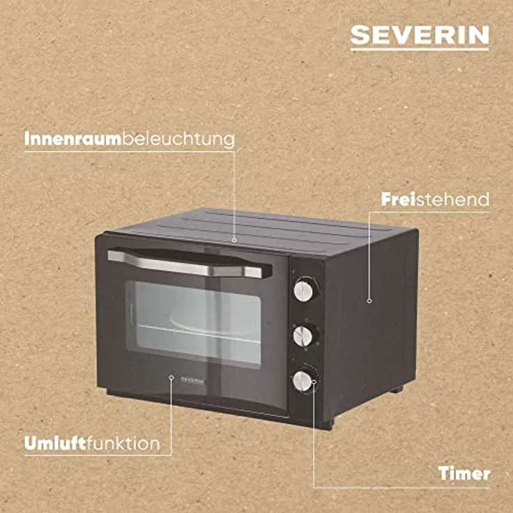SEVERIN XXL Back- und Toastofen mit Umluftfunktion, Backofen mit Grillrost, Backblech, Drehspieß und Pizzastein, vielseitiger Heißluftofen mit 60 L Kapazität, 2.200 W, schwarz, TO 2073 – Bild 4