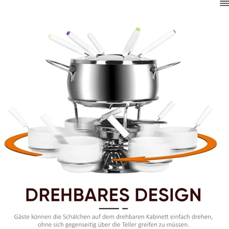Ribelli Fondue Set 28-teilig Edelstahl 6X Gabel, Löffel, Teller, Schälchen Käsefondue Fleischfondue 6 Personen – Bild 4