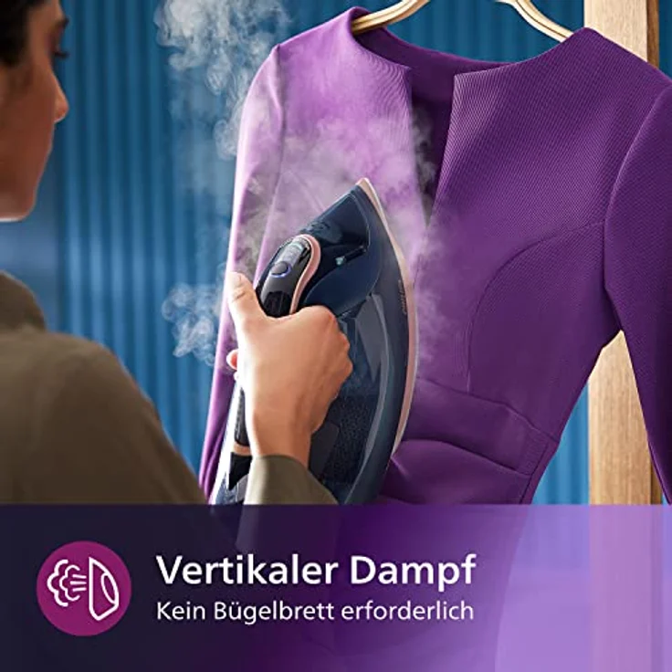 Philips Azur 8000 Serie Dampfbügeleisen - 85 g/min Konstanter Dampf, 260 g Turbo-Dampfstoß, 3000 W, OptimalTEMP Technologie, SteamGlide Elite-Bügelsohle, Dunkelblau (DST8050/20) – Bild 5