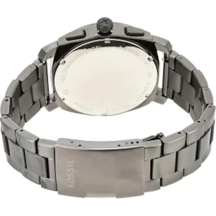 Fossil Machine Uhr für Herren, Chronographenwerk, Edelstahl- und Lederarmband, grau und blau, 45 mm – Bild 4