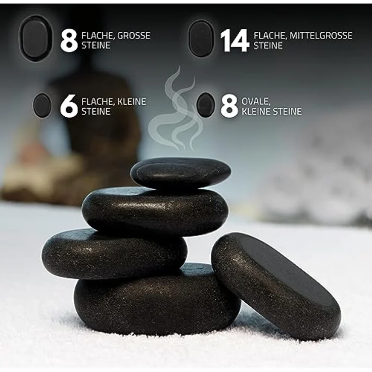 Habys Massageliege Hot Stone Massagestein-Set 36-teilig aus Basalt mit Box, für Ganzkörpermassage – Bild 4