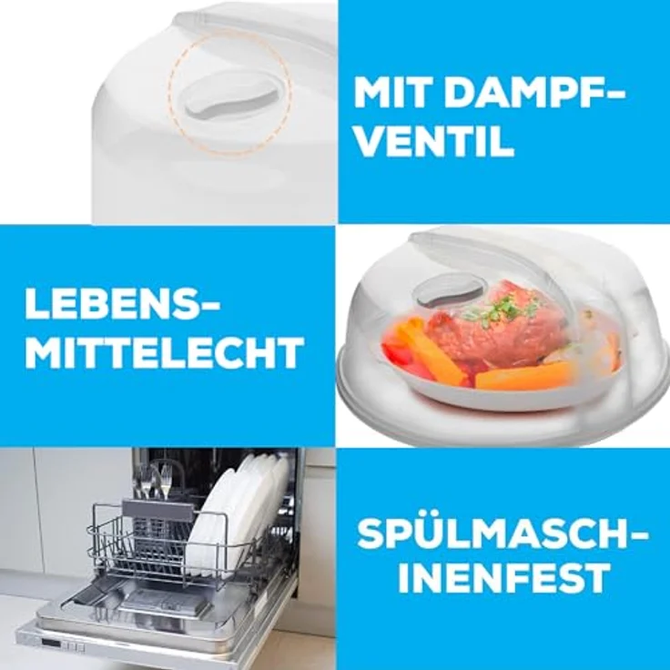 3 Stück Mikrowellen Abdeckung Mikrowellenhaube mit Dampfventil aus Lebensmittelecht BPA-frei Kunststoff, Mikrowellengeeignet Spülmaschinengeeignet Mikrowellengeschirr, Höhe: 9.5cm Durchmesser: 26cm - Preisvergleich – Bild 3