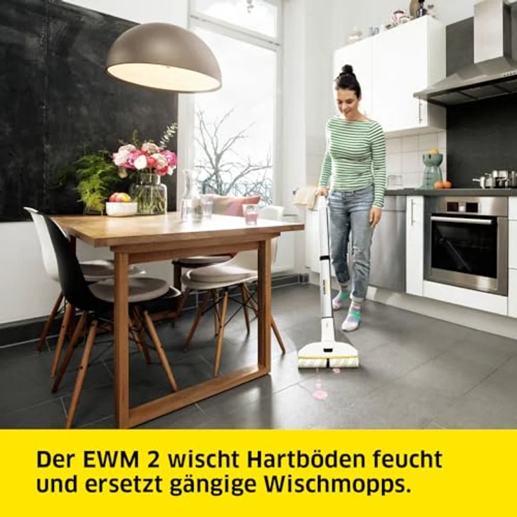 Kärcher Elektrischer Wischmopp EWM 2, kabelloser Bodenreiniger mit 2 rotierenden Mikrofaserwalzen, Akkulaufzeit: ca. 20 min, Flächenleistung pro Akkuladung: ca. 60 m² – Bild 2