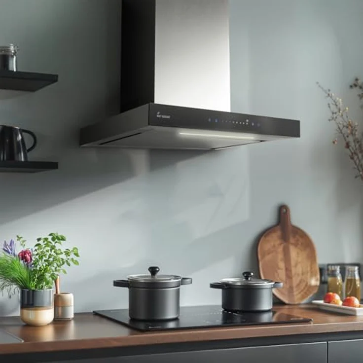 KKT KOLBE FLAT6006ED Dunstabzugshaube 60 cm, Wandhaube aus Edelstahl mit schwarzem Glas, Umluft/Abluft, WLAN, Nachlaufautomatik, SensorTouch Bedienung, Energieeffizienzklasse A++ – Bild 3