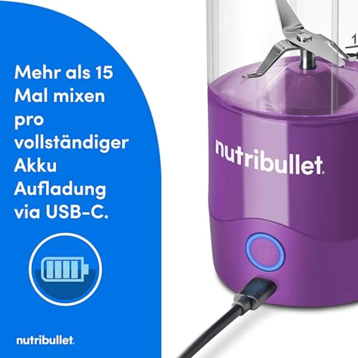 NutriBullet NBP003PU Portable Standmixer, 475ml, USB-C, BPA-frei, kabelloser Betrieb – Bild 4