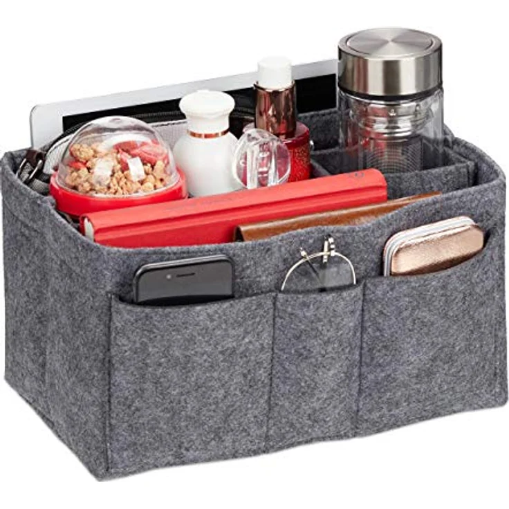 relaxdays Handtasche Taschenorganizer aus Filz, Größe S, dunkelgrau mit 4 Außentaschen und 3 Innentaschen – Bild 1