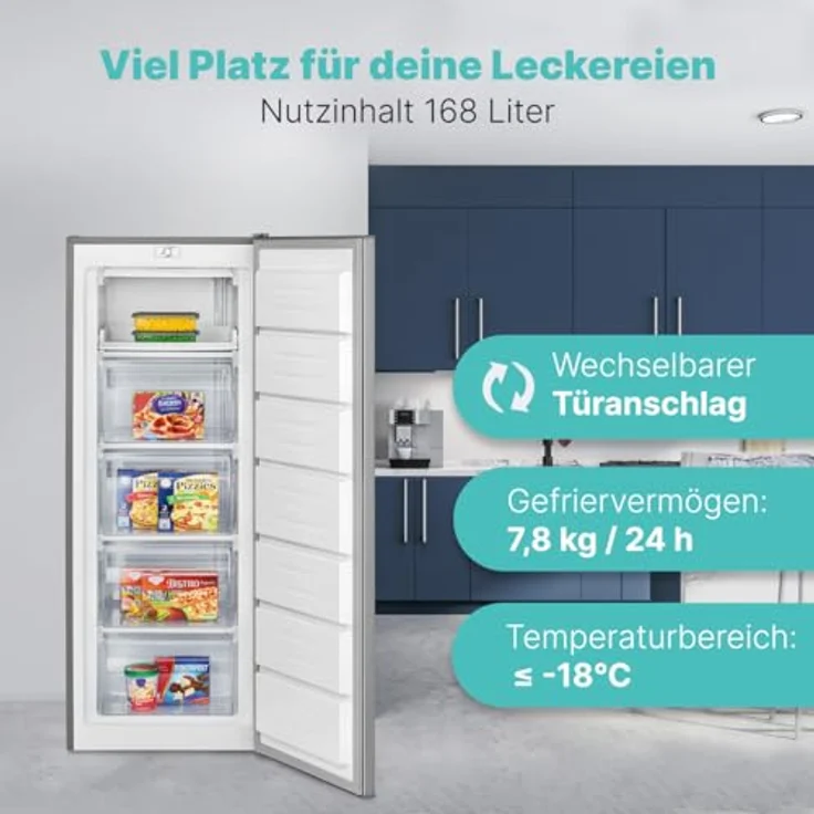 Bomann® GS 7364 inox, Gefrierschrank 143 cm mit 4 Sterne-Gefrierfach, 168L, leise, wechselbarer Türanschlag, max. -18°C – Bild 2