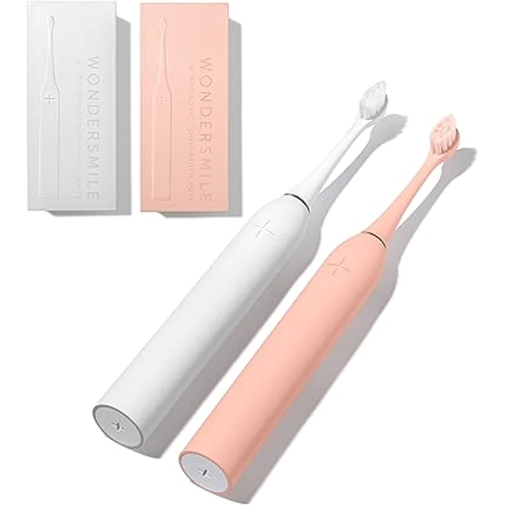 Wondersmile Schallzahnbürste Doppelpack PRO - Elektrische Zahnbürste mit 4 Putzprogrammen - Ultraschallzahnbürste mit smarten Bürstenkopf (Atomic Rose/All White) – Bild 1