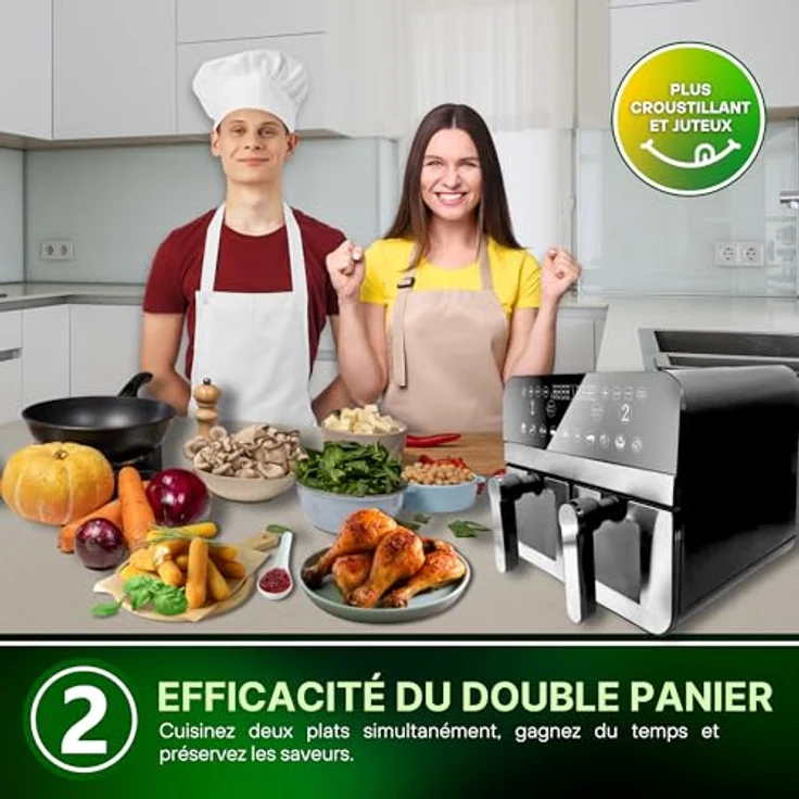 Comfy Nest CNAFD45WS, 2400 W digitale Heißluftfritteuse mit Doppelkorb, 9-Liter-Fenster, Touch-Sensor-Steuerung, modernes Design, grau – Bild 5