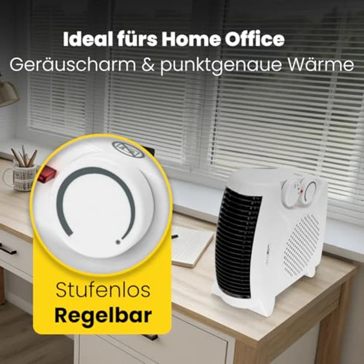 Clatronic HL 3838, mobiler Heizlüfter mit 2000W & 1000W, Ventilatorfunktion, Überhitzungsschutz und 2 Aufstellmöglichkeiten – Bild 3