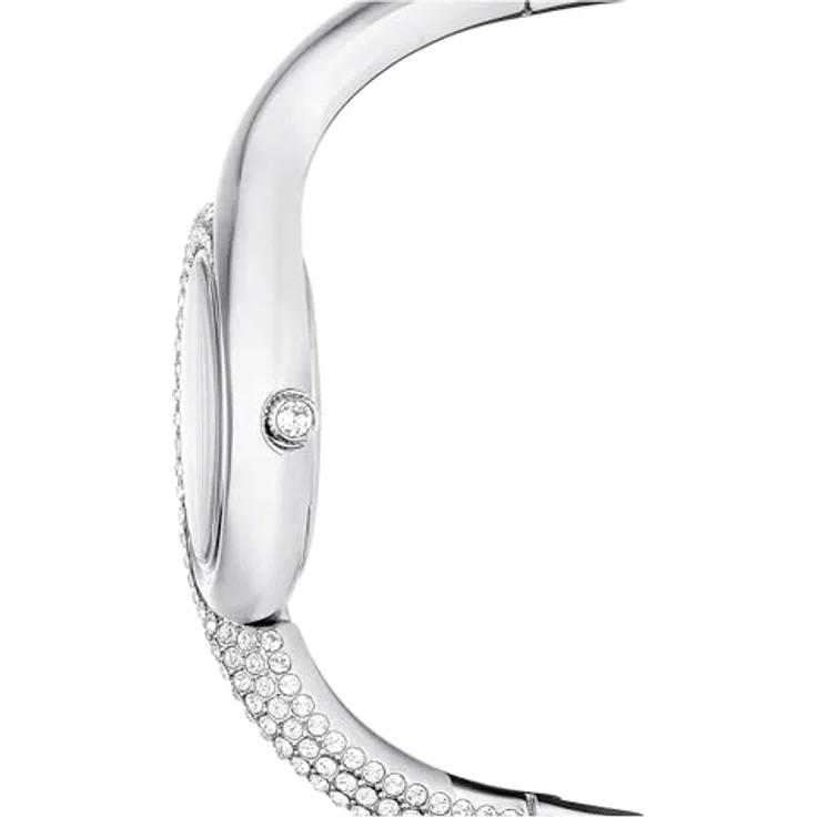 Swarovski Dextera Uhr, Asymmetrische analoge Armbanduhr mit silberfarbenem Metallarmband und 203 Kristallen, Armbandlänge: 11.7-14.7 cm, wasserdicht bis 50 m – Bild 5