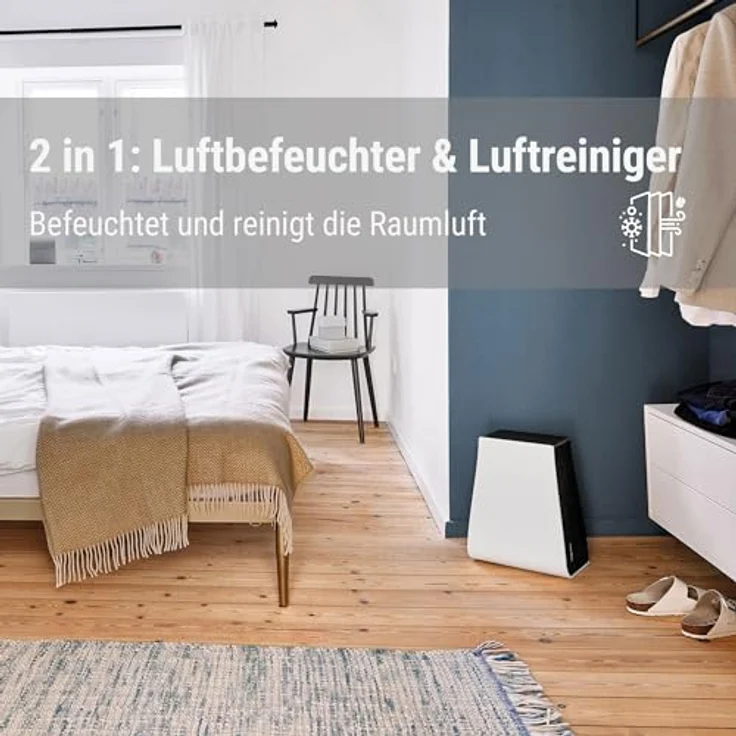 Stadler Form Luftwäscher George, 2 in 1: Luftbefeuchter & Luftreiniger, hohe Leistung bei tiefem Verbrauch , Scheibenpaket und Wasserwanne spülmaschinenfest, 31,5 x 41,8 x 21,5 cm, weiss – Bild 3