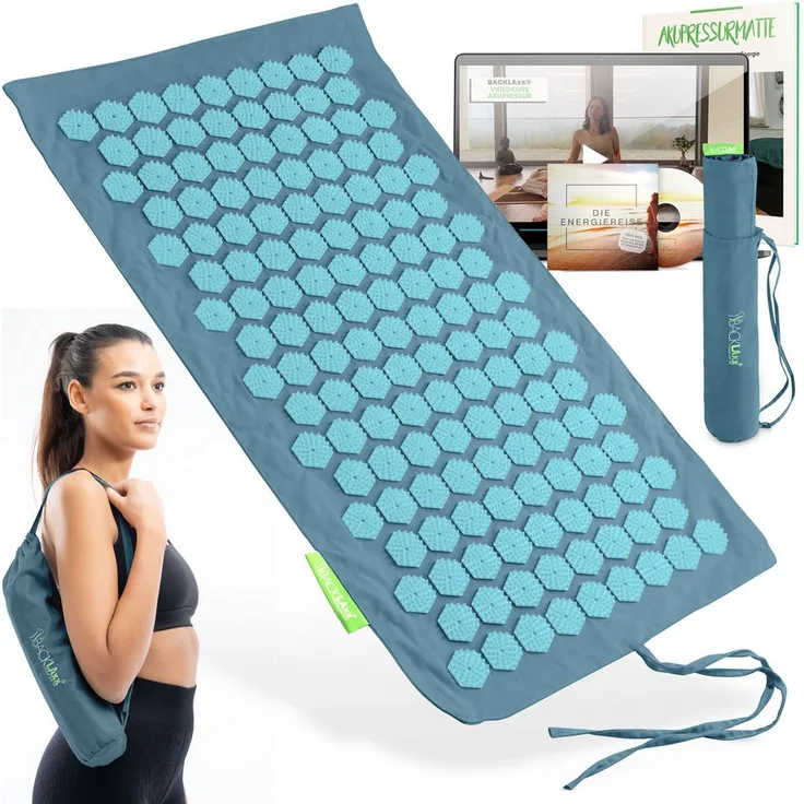 BACKLAxx® Akupressurmatte Akupressurmatten Set To-Go "Original", Umweltfreundliches Halbleinen, 6.960 Spitzen, Naturkokosfasern, Naturlatex (Grün)