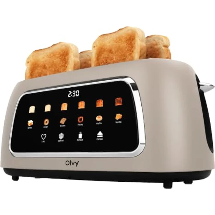 Olvy Premium Toaster mit LCD-Display, 6 Programmen und extrabreiten Schlitzen, Beige, 1500W – Bild 1