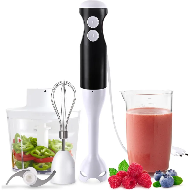 ideoon Power Stabmixer-Set 400W, 4-in-1 Pürierstab mit Zerkleinerer & Schneebesen, inkl. Messbecher für Suppen & Smoothies