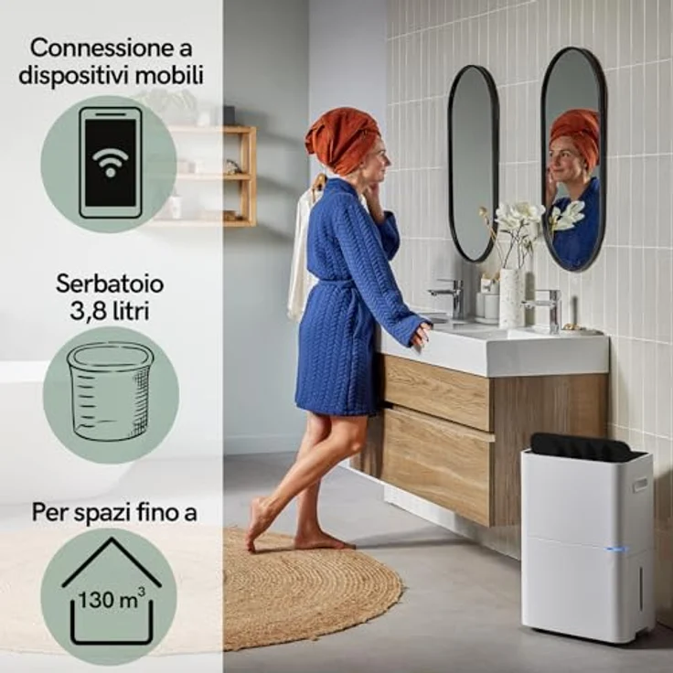Qlima Luftentfeuchter D820 A Smart, Entfeuchtet 12L pro Tag, Weiß – Bild 3
