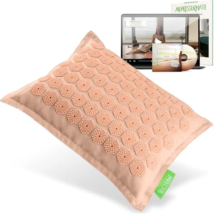 BACKLAxx® Akupressurmatte mit Kissen, nachhaltige Halbleinenüberzüge, 6.960 Akupressurspitzen, gefüllt mit 100% Kokosfasern und Naturlatex, antibakteriell und schmutzabweisend – Bild 1