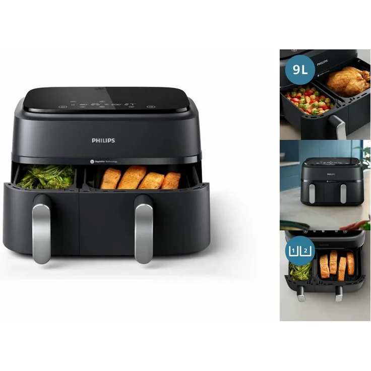 Philips Fritteuse Heißluftfritteuse Na351.00 Schwarz/Silberfarben 9 L